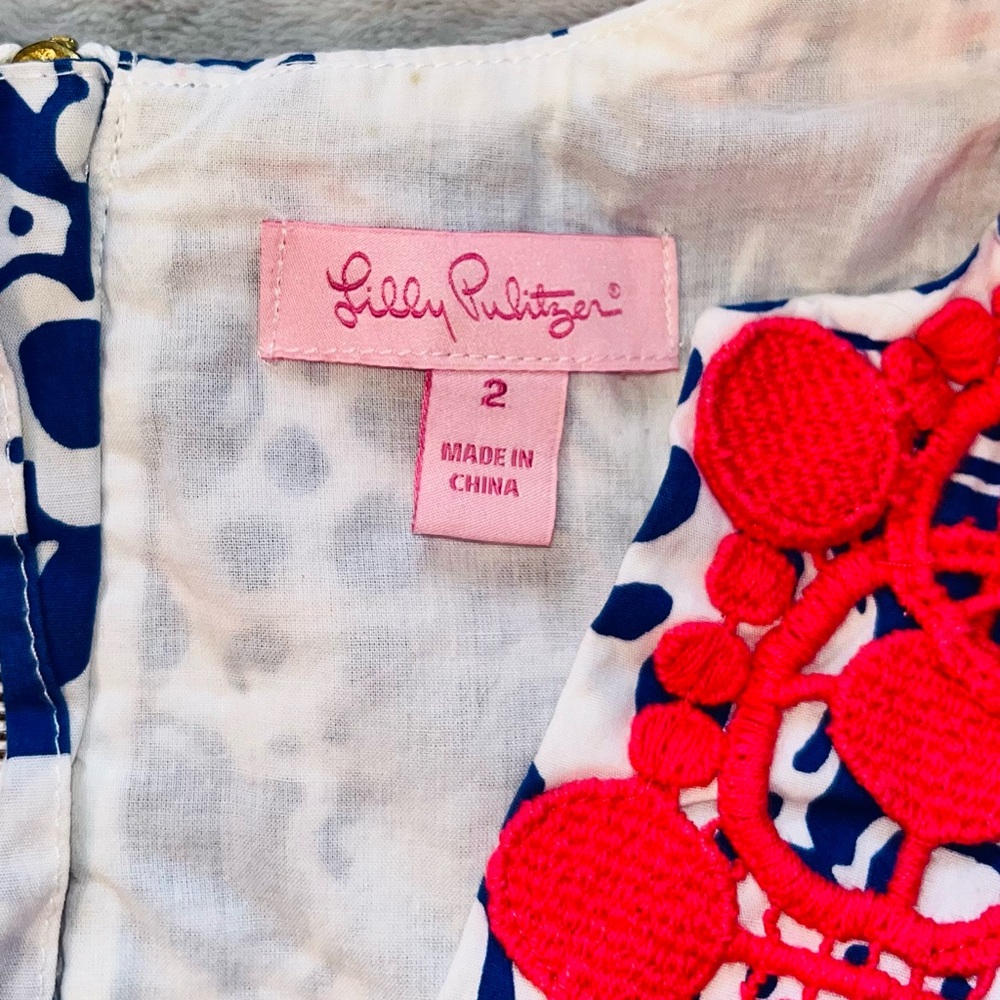 Lilly Pulitzer Augusta Shift Dress Blue & coral sz 2 - Picture 4 of 11